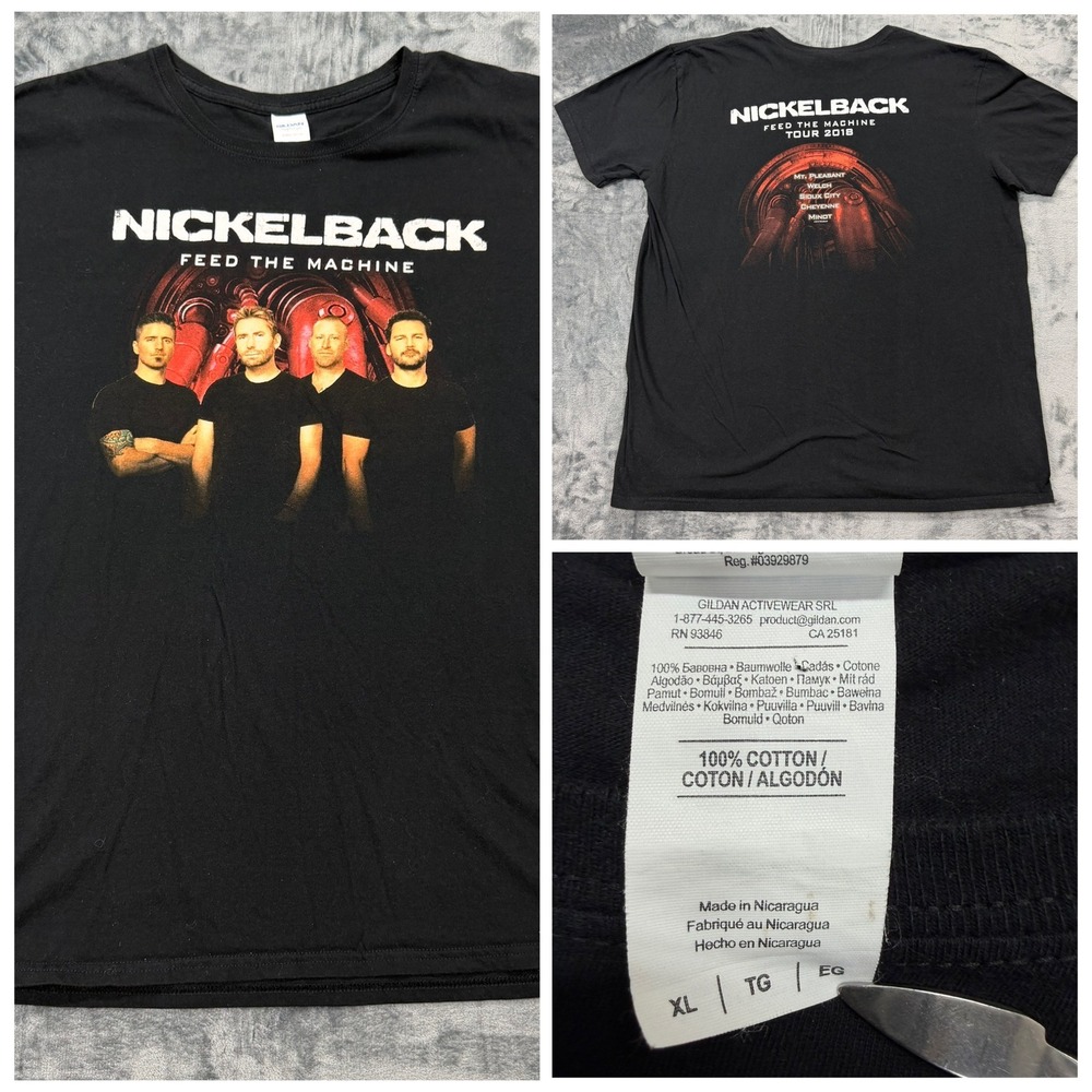RARE 5 Dates Nickelback Feed The Machine Tour 2018 Shirt Mens XL Black Graphic